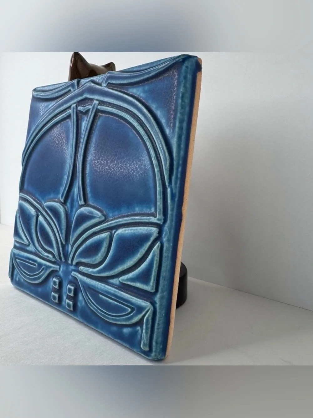 Vintage MOTAWI TILEWORKS Colbalt Blue Art Nouveau Tile - Picture 6 of 9